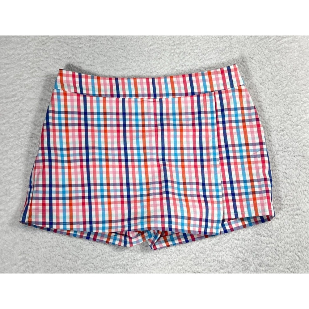 Talbots Skirt Womens 4P W29 Multicolor Gingham Plaid Wrap Skort Pull On Ladies